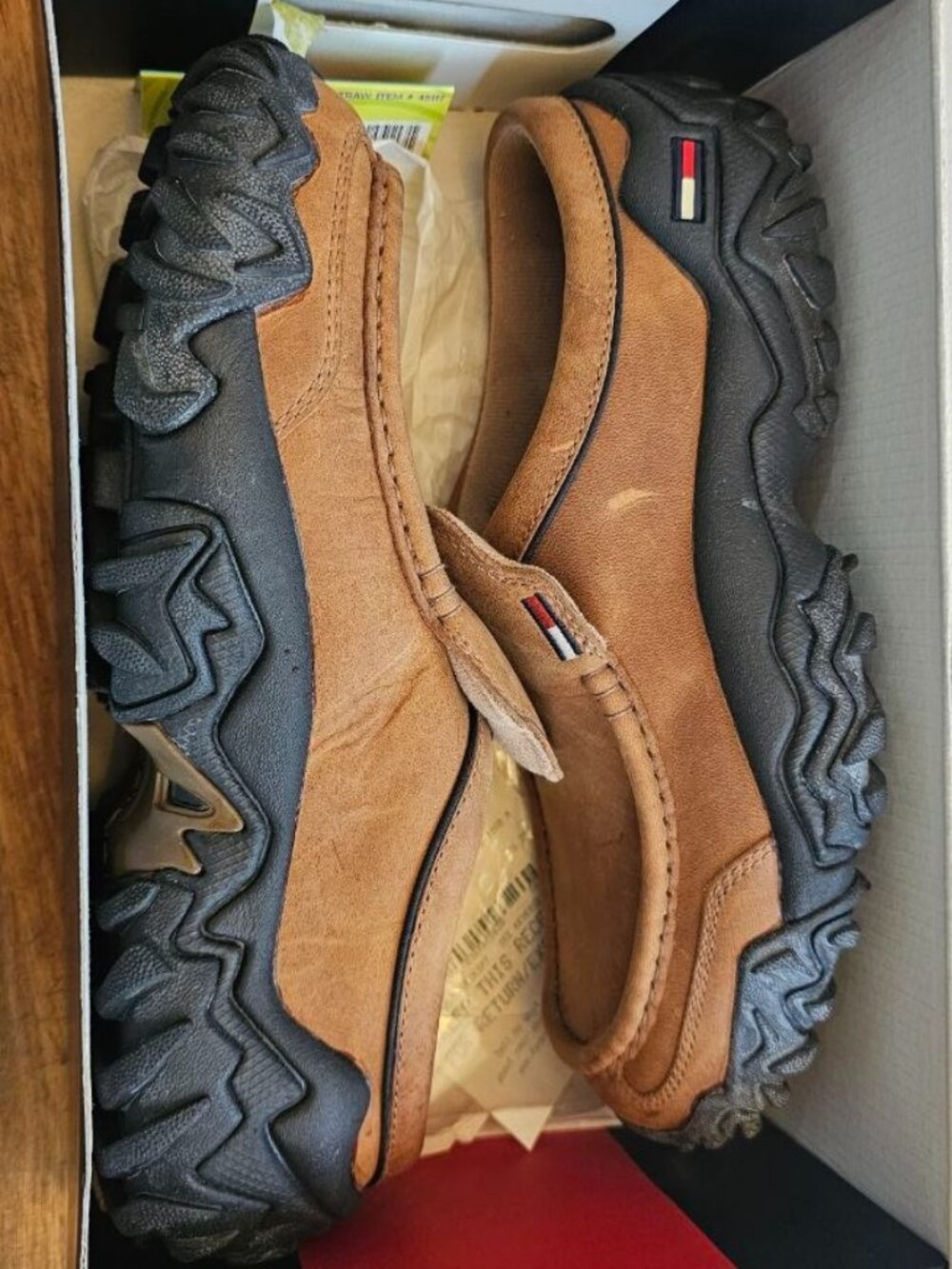 Tommy Hilfiger Dark Tan Leather Slip-on Clog, Rugged & Chunky - Size US Men 8.5